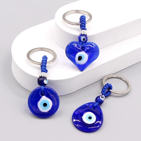 Handgefertigter Evil Eye Schlüsselanhänger Blaues Glas Herz Wassertropfen Rund Nazar Amulett Schlüsselring Tasche Anhänger Schmuck