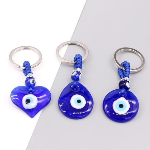 Handgefertigter Evil Eye Schlüsselanhänger Blaues Glas Herz Wassertropfen Rund Nazar Amulett Schlüsselring Tasche Anhänger Schmuck