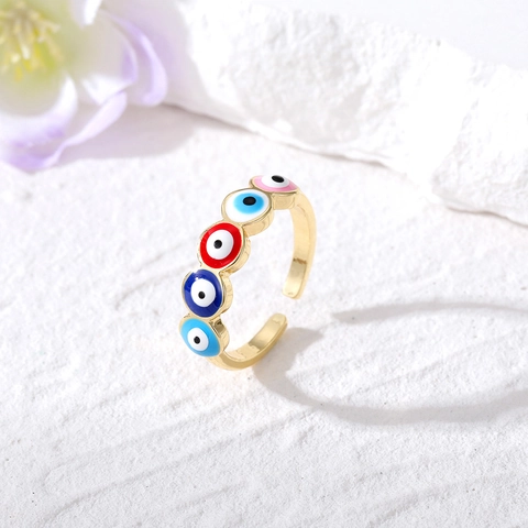 Anello Regolabile Aperto Malocchio in Lega Placcata Oro Smalto Vintage Bohemien per Gioielli da Donna Regalo Anello Stella