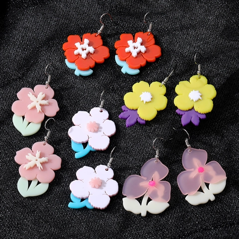 Boucles d'Oreilles Pendantes en Acrylique Fleur Style Pastoral Pour Femmes Bijoux Faits à la Main Floraux Bohémiens