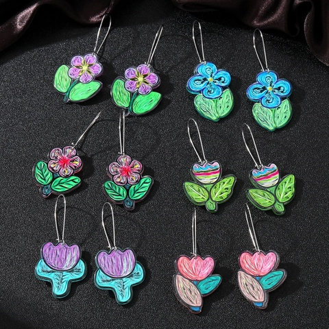 Pendientes de Flores de Acrílico Diseño de Tulipán Hechos a Mano Estilo Pastoral Joyería de Resina Para Mujer Diario