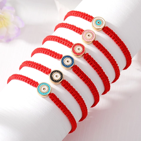 Bohemian Handmade Woven Red String Bracelet With Alloy Enamel Evil Eye Pendant Adjustable Lucky Charm Jewelry For Women