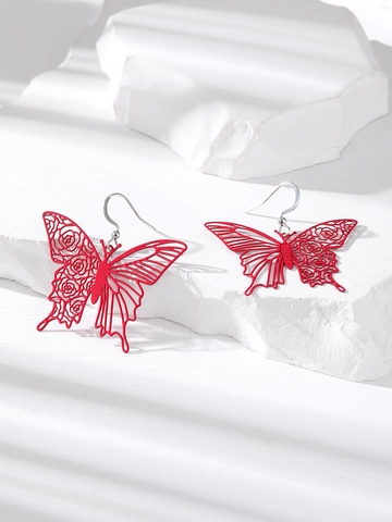 Holle Vlinder Oorbellen Kleurrijke IJzeren Plaat Roos Patroon Grote Dieren Hanger Vergulde Sieraden Voor Vrouwen