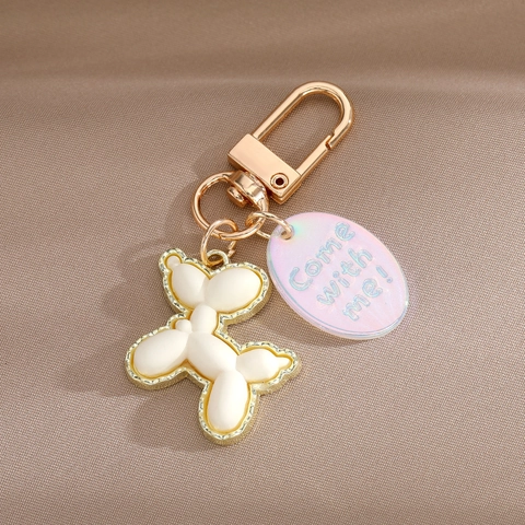 Porte-clés Chien Ballon en Résine Alliage Bord Pendentif Pour Sac Femme Suspendu Charme Accessoires Avec Slogan Tag Cadeau