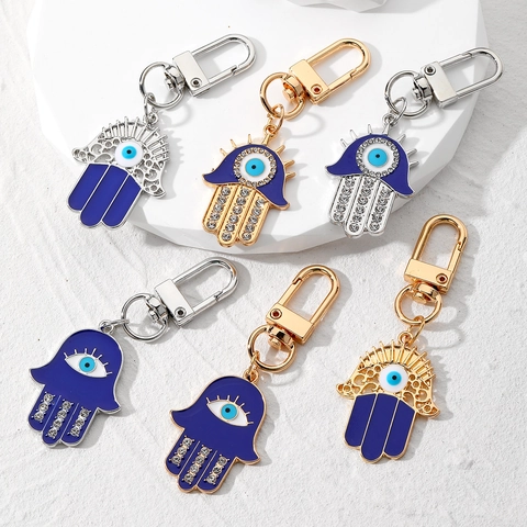 Ethno Hand der Fatima Böser Blick Schlüsselanhänger Für Damen Legierung Strass Emaille Anhänger Tasche Deko Schmuck Geschenk