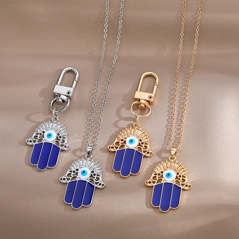 Set Collana e Portachiavi Mano di Fatima Occhio del Diavolo in Lega Ciondolo Mano di Fatima Gioielli Regalo Oro Argento
