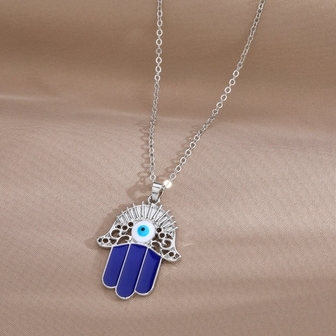 Set Collana e Portachiavi Mano di Fatima Occhio del Diavolo in Lega Ciondolo Mano di Fatima Gioielli Regalo Oro Argento