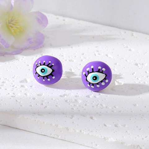 Pendientes de Botón Mal de Ojo de Moda para Mujer Grafiti Colorido Pintado Redondo Perla Artificial Resina Joyería