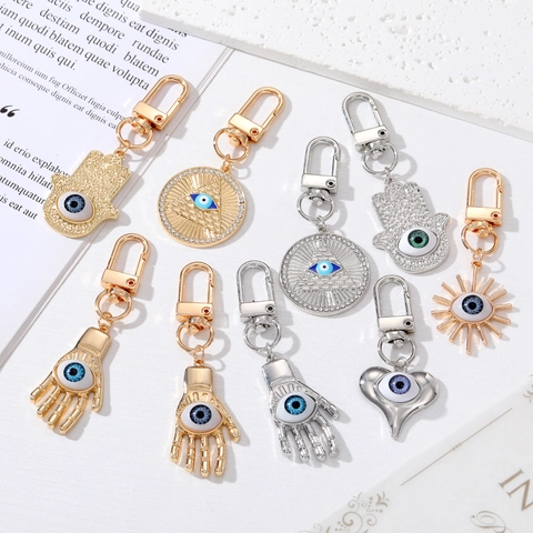 Portachiavi Mano Di Fatima Malocchio Lega Strass Cuore Piramide Sole Ciondolo Oro Argento Pendente Borsa Accessorio Gioiello