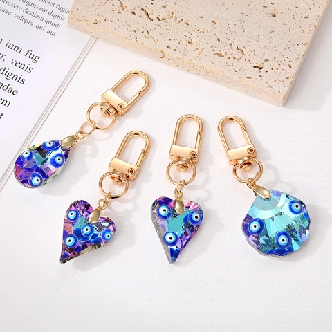 Llavero de Cristal Azul Creativo Ojo Turco Corazón Concha Gota de Agua Colgante de Bolso Accesorios de Moda Mujer