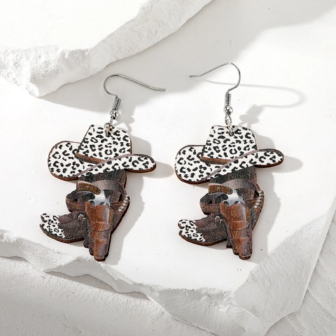 Retro Wooden Western Cowboy Style Animal Milk Bottle Dangle Earrings For Women Printed Ethnic Fashion Jewelry Accessories