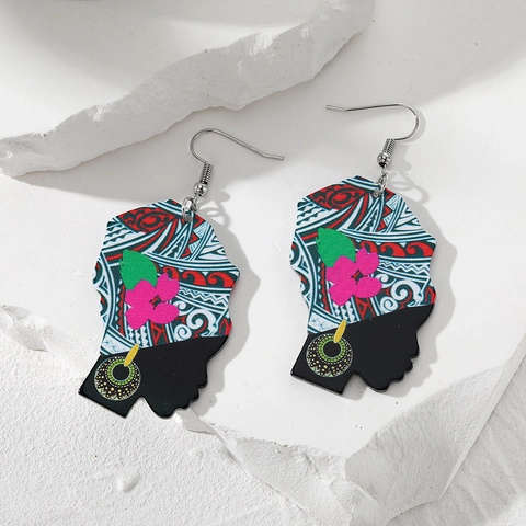 Afrikanische Frau Silhouette Acryl Ohrhänger Ethnische Stamm Blumenmuster Statement Schmuck Für Damen Geschenk