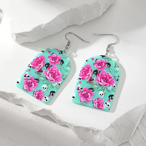 Vintage Damen Boho Acryl Ohrhänger Blumen Totenkopf Druck Afrikanische Frau Muster Ethno Stil Große Ohrringe Schmuck