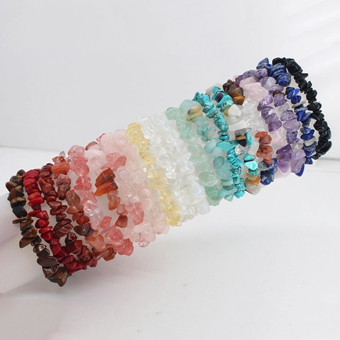 Bohemian Natural Broken Stone Stretch Bracelet For Women Handmade Irregular Crystal Chip Beads Elastic Hand Jewelry Gift