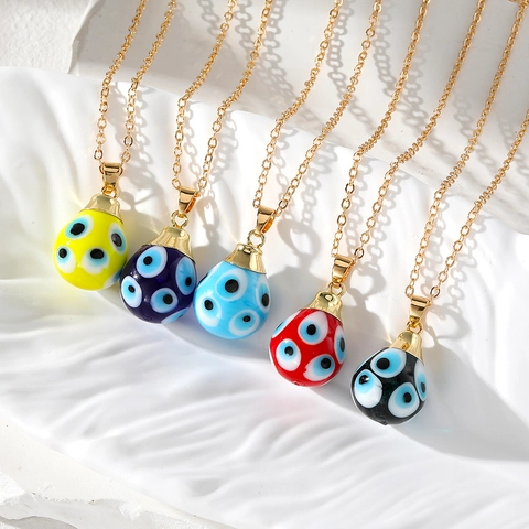 Ethnic Evil Eye Pendant Necklace For Unisex Vintage Stainless Steel Chain Water Drop Glass Charm Lucky Protection Jewelry