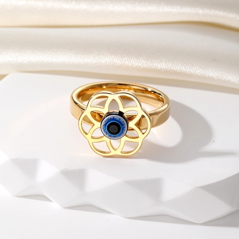 Bague en Métal Vintage Ajouré Mauvais Œil Fleur Étoile Plqué Or Argent Bague de Doigt Style Ethnique Bijoux de Mode Femme