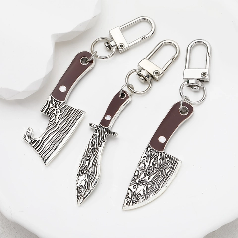 Creative Mini Kitchen Knife Keychain Damascus Pattern Alloy Sword Dagger Cleaver Pendant For Backpack Key Decoration