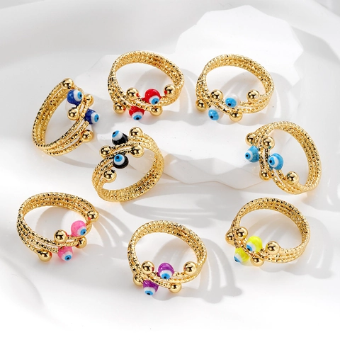 Ethnic Multi Layer Evil Eye Copper Ring For Women Men Gold Plated Enamel Evil Eye Spiral Open Ring Boho Fashion Jewelry