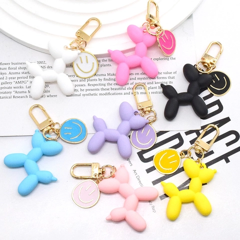 Cartoon Matte Acrylic Balloon Dog Keychain With Smile Face Pendant Alloy Lacquered Bag Charm Fashion Jewelry Gift For Women