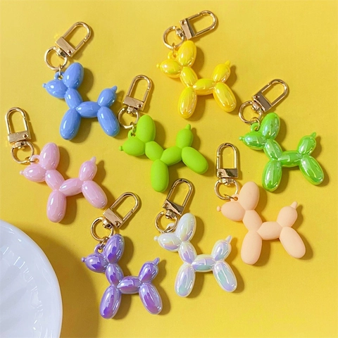 Metallic Resin Balloon Dog Keychain Creative Cartoon Dog Pendant For Bag Decor Electroplated Animal Art Key Ring Accessory