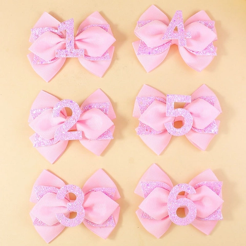 Dolci Fermagli per Capelli Rosa con Fiocco e Numero Glitter per Compleanno Bambina Clip a Becco d'Anatra in Nastro Grosgrain Fatti a Mano