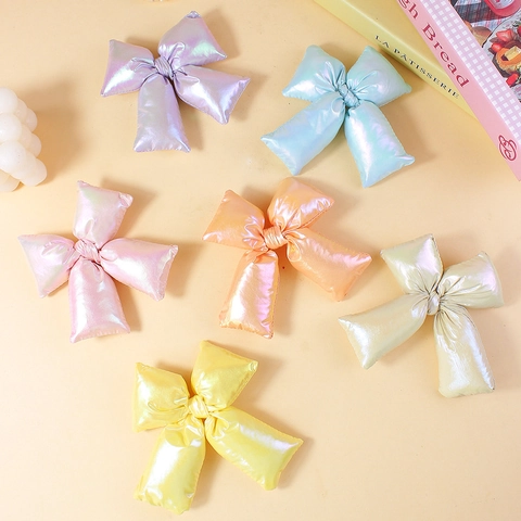 Large 3D Padded Bow DIY Accessory Iridescent Metallic Glossy Fabric Bowknot For Hair Accessory Shoe Bag Decor Women Gift