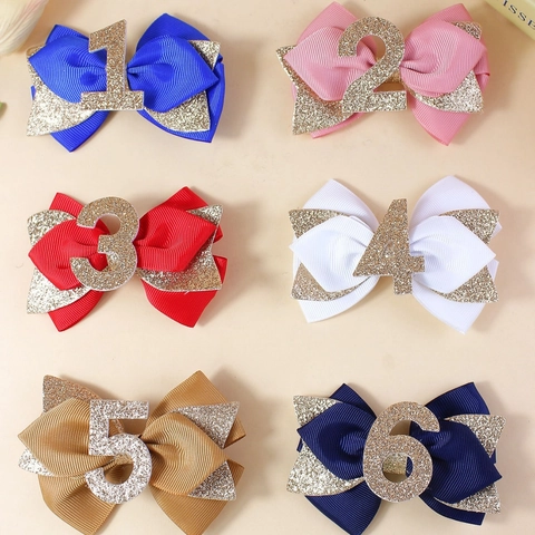 Fermagli per Capelli a Fiocco Numerici Glitterati Fatti a Mano per Compleanno Bambina Forcine a Coda di Rondine Luccicanti Accessori per Capelli