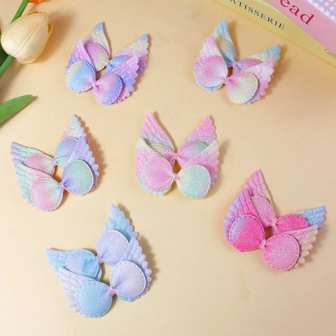 Cute Gradient Rainbow Angel Wings Glitter DIY Craft Accessories Polyester Butterfly Patches For Hair Decorations Sewing Materials