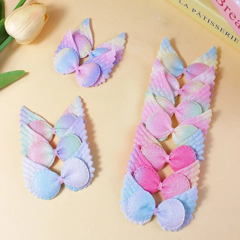 Cute Gradient Rainbow Angel Wings Glitter DIY Craft Accessories Polyester Butterfly Patches For Hair Decorations Sewing Materials