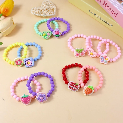 Pulsera con Cuentas de Dibujos Animados Macarrón para Niños Linda Pulsera con Colgante de Frutas y Flores de Resina Joyería de Moda