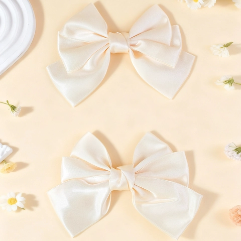 Elegant Large Satin Bow Hair Clips For Women Girls Cream Fabric Hairpin Sweet Handcrafted Hair Accessories Bridal Wedding Headwear