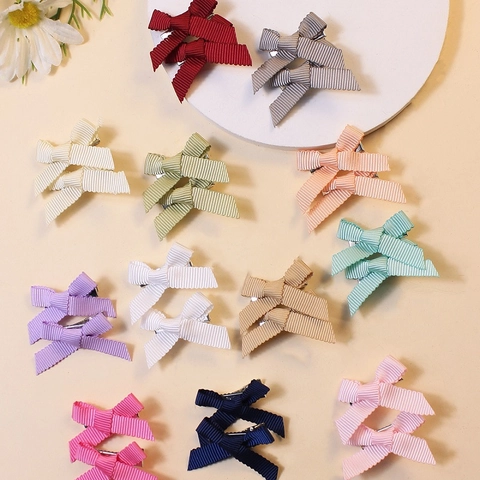 Handmade Grosgrain Ribbon Bow Hair Clips For Kids Girls Printed Solid Gingham Pattern Boutique Hairpins Accessories Gift