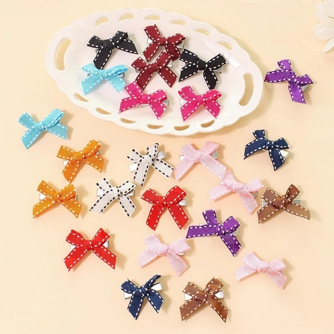 Handmade Grosgrain Ribbon Bow Hair Clips For Kids Girls Printed Solid Gingham Pattern Boutique Hairpins Accessories Gift