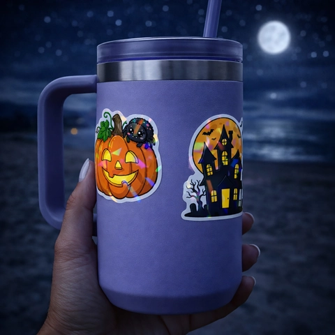 Holographic Halloween Stickers Waterproof Vinyl Cartoon Decals For Laptop Water Bottle Luggage Skateboard Pumpkin Ghost Wizard