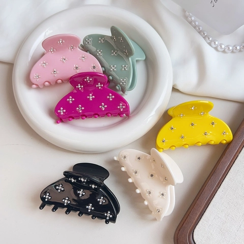 Pinza Per Capelli Acetato Strass Marmo Fiore Clip Squalo Francese Elegante Accessori Per Capelli Donne Ragazze Taglia Media