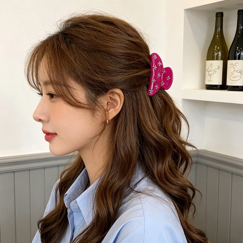 Pinza Per Capelli Acetato Strass Marmo Fiore Clip Squalo Francese Elegante Accessori Per Capelli Donne Ragazze Taglia Media