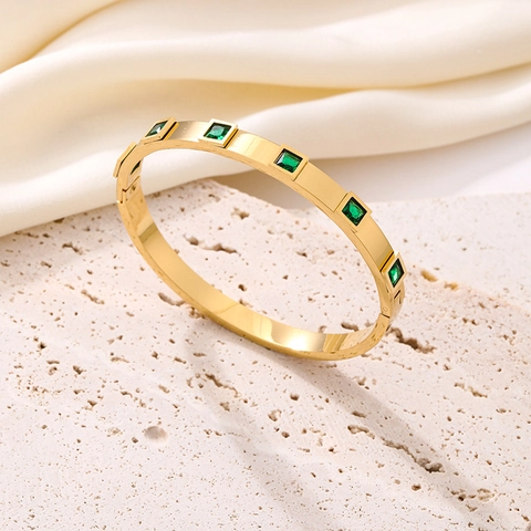 Brazalete de Acero de Titanio Chapado en Oro para Mujer Geométrico Incrustado con Zirconia de Colores Corte Cuadrado Joyería