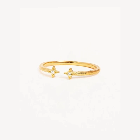 925 Sterlingsilber Stern Ring Für Damen Gold Plattiert Gehämmerte Struktur Zirkonia Eingelegt Verstellbarer Fingerring Schmuck
