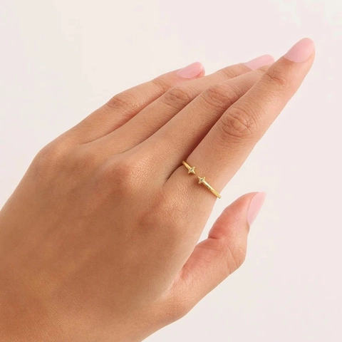 925 Sterlingsilber Stern Ring Für Damen Gold Plattiert Gehämmerte Struktur Zirkonia Eingelegt Verstellbarer Fingerring Schmuck
