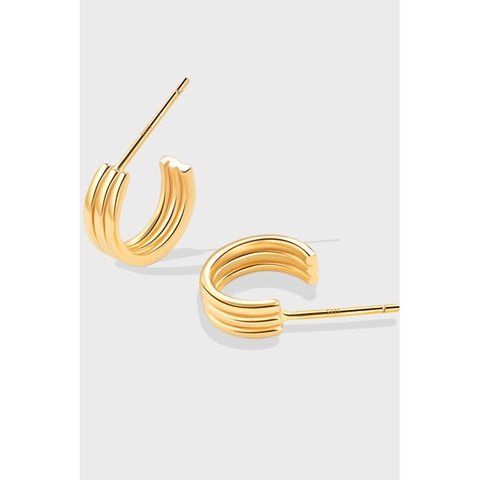 Pendientes de Botón Geométricos de Triple Línea de Plata de Ley S925 para Mujer Aros en Forma de C Oro Plata Joyería