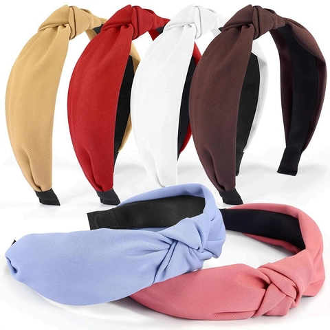 Solid Color Knotted Headband Wide Brim Fabric Turban Hair Band Vintage Fashion Hair Accessories For Women Girls