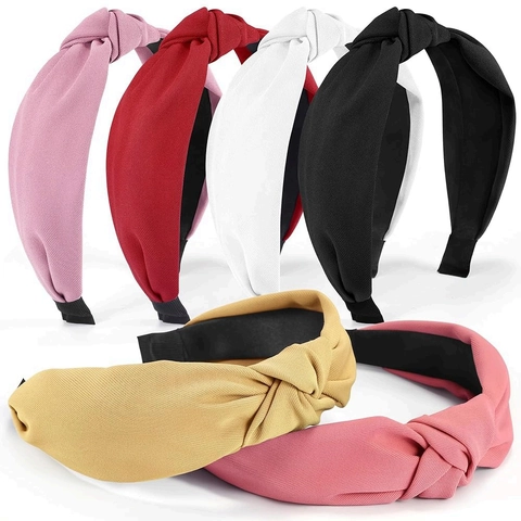 Solid Color Knotted Headband For Women Wide Brim Twill Fabric Hair Hoop Simple Fashion Retro Daily Hair Accessories