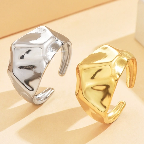 Vintage Minimalist Stainless Steel Open Ring Irregular Texture Lava Hammered Adjustable Finger Jewelry Accessory For Women