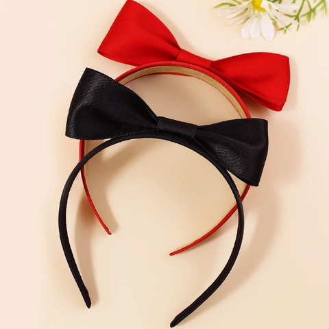 French Vintage Satin Bow Headband For Women Girls Solid Color Polyester Large Bowknot Hairband Daily Party Hair Accessories
