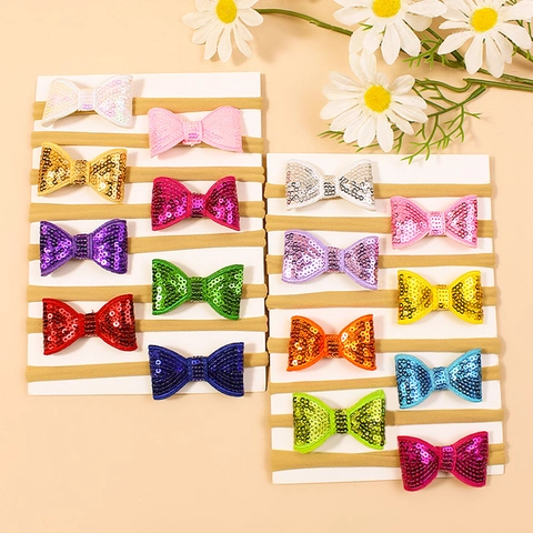 Set di Fasce per Capelli con Fiocco a Farfalla di Paillettes per Neonata Fasce Elastiche in Nylon Accessori per Bambini