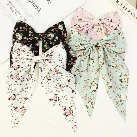 Fermaglio per Capelli con Fiocco Floreale in Stile Coreano Grande Nastro in Poliestere Clip a Becco d'Anatra Accessori Donna