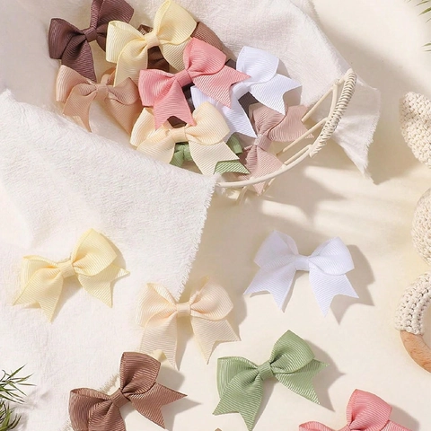 Handmade Polyester Grosgrain Ribbon Bowknot Hair Clips Set For Kids Babies Minimalist Solid Color Alligator Clips Hair Accessories