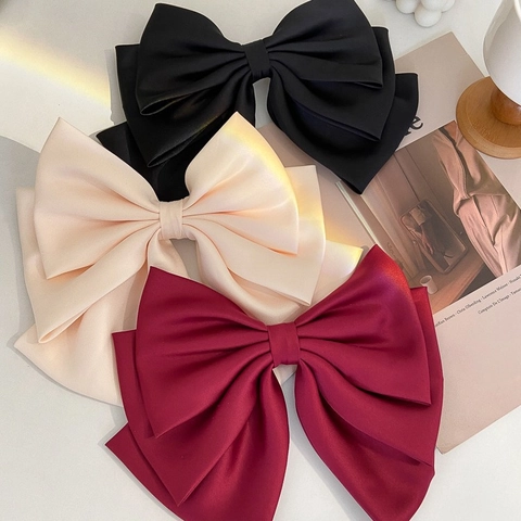 Large Satin Bow Hair Clip French Vintage Handmade Polyester Ribbon Spring Alligator Clip For Women Girls Hair Accessories