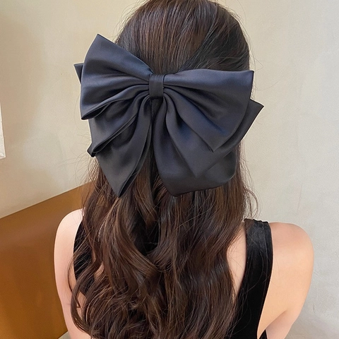 Large Satin Bow Hair Clip French Vintage Handmade Polyester Ribbon Spring Alligator Clip For Women Girls Hair Accessories