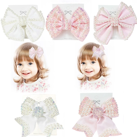 Handgemaakte Zoete Strik Haarspeld Met Kunstparels en Strass Decoratie Elegante Polyester Lint Haarnald Voor Meisjes Vrouwen